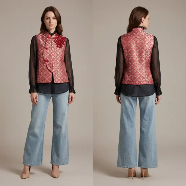 Eternal Grace - 永恒之雅-Embroidered Floral Mandarin Collar Vest