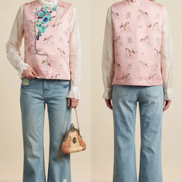 Embroidered Dynasty-刺绣王朝-Beaded Jellyfish Denim Jeans with Embroidered Detai