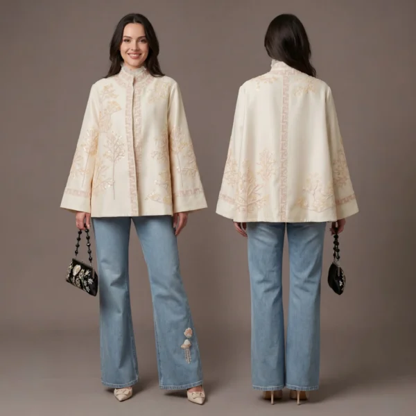 Paris to Peking-巴黎东韵-Beaded Floral Silk Brocade Jacket with Delicate Embroidery & Crystal Accents