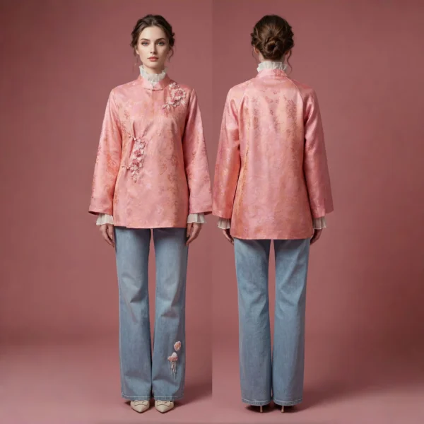 Peach Blossom Dreams-桃花依旧-Elegant Pink Embroidered Silk Ensemble