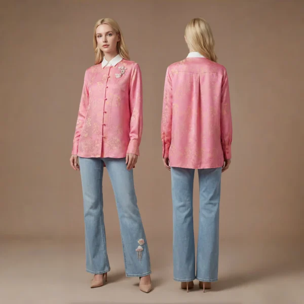 Whispering Shadows-疏影横斜-Pink Floral Jacquard New Chinese Style Top