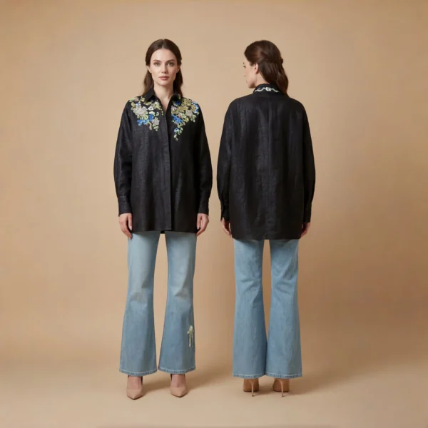 Nordic Frost - 北国凝霜-Luxury Black Silk Embroidered Jacket – Oriental Floral Art Statement Outerwear