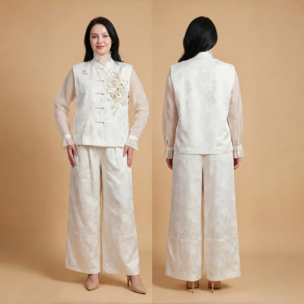 Radiant Petals-绚丽花瓣-Elegant Floral Embroidered New Chinese Style Two-Piece Set with Mandarin Collar