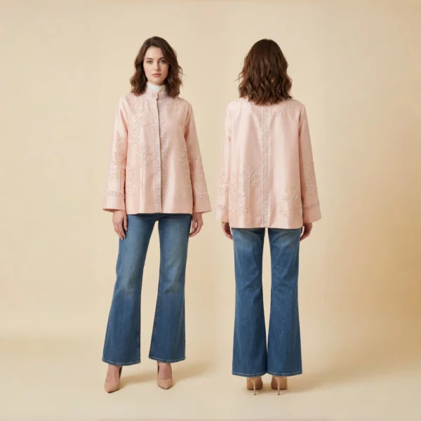 Peony Pavilion -国色天香-Floral Beaded Silk Brocade Jacket with Intricate Embroidery & Crystal Accents