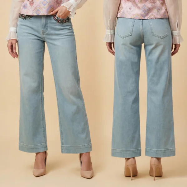 Oyal Rebel Stitchwork-皇家逆艺-Embroidered Beaded Denim Jeans with Floral Detailing