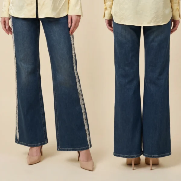 Phoenix Thread-凤凰羽线-Lace-Trimmed Wide-Leg Denim Trousers